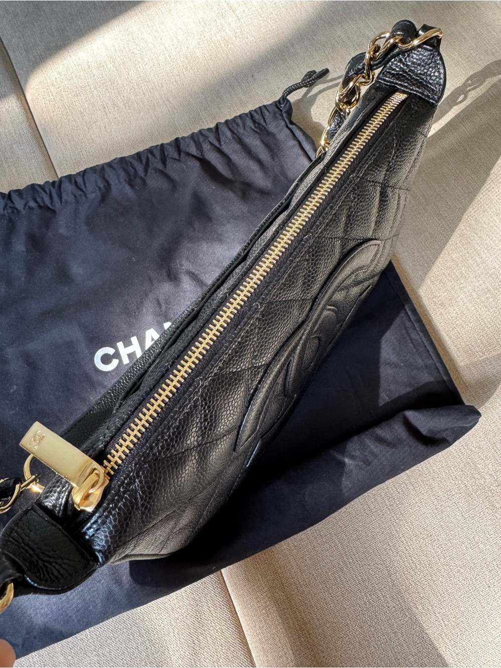 CHANEL Timeless CC Cavier Skin Black Quilted Pochette - Picture 3 of 6